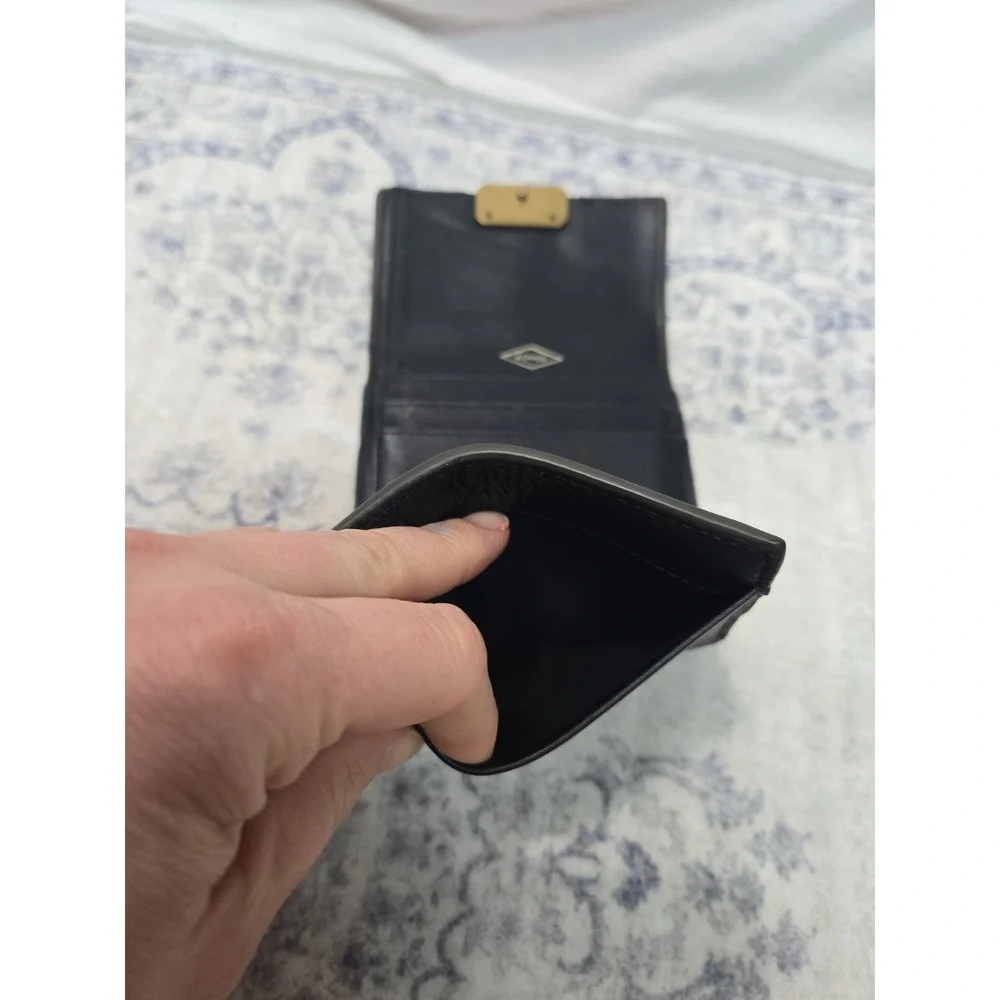 Vintage Fossil Genuine Pebbled Leather Black Bifold Wallet Zippered Coin Pouch